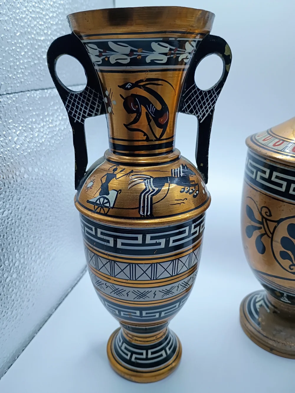 Vintage Hand Painted Greek Copper Vase Set